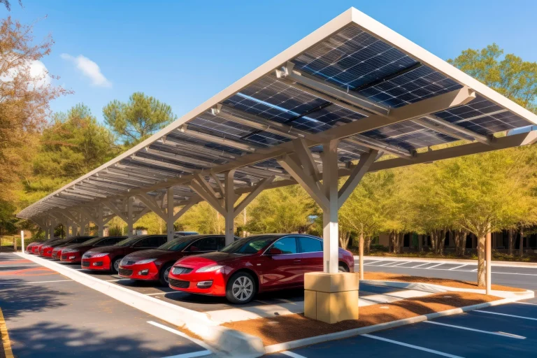 carport with photovoltaic panels on the roof